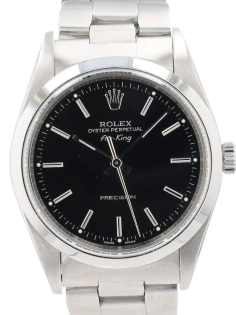 rolex airking 14000 black index dial smooth bezel oyster 34mm womens watch